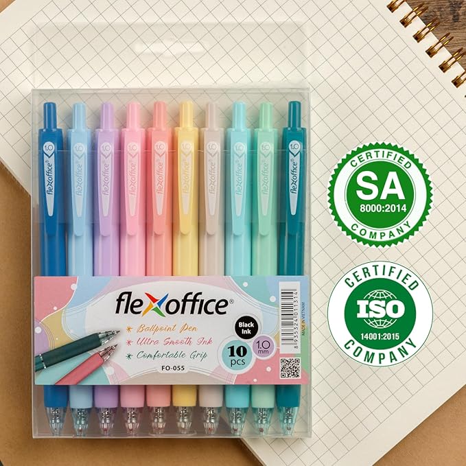 10-Count Black Ink Retractable Ballpoint Pens, Includes Xmas Greeting Card&Sticker, Medium Point 1.0mm, Pastel Color Barrels|Christmas Gifts for Coworkers, Teachers, Friends