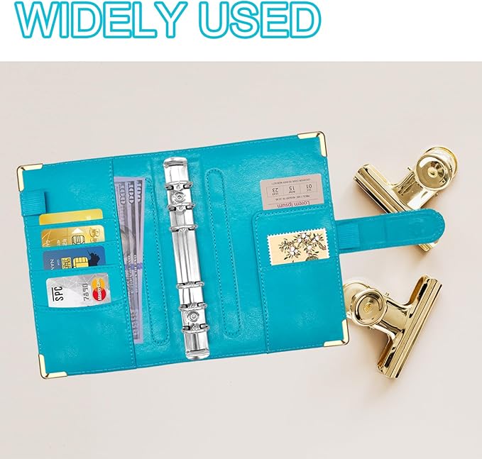 A6 Refillable 6 Ring Faux Leather Budget Binder,Mini Notebook Binder Cover for A6 Filler Paper,Loose Leaf Personal Planner Cover with Magnetic Buckle Closure (Marble Blue)