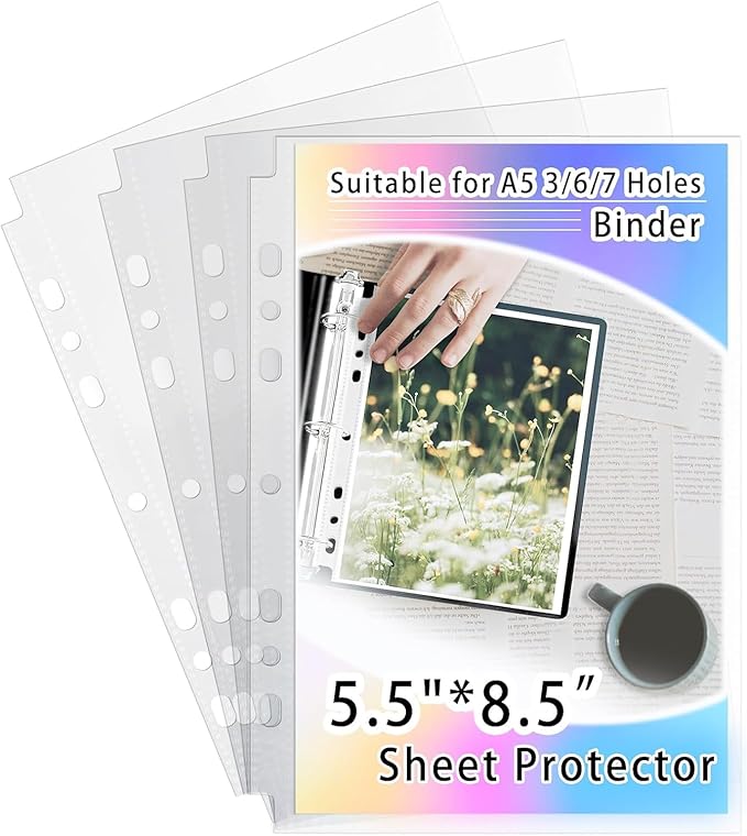 40 Pack Sheet Protectors 5.5x8.5 Inch, 80 Pockets Photocard Sleeves for A5 Binder 6 Ring - Ultra Clear Polypropylene for Travel Organizer & Scrapbooking