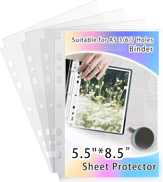20 Pack Heavy Duty Sheet Protectors 5.5x8.5 Inch, A5 Binder 6 Ring Clear Photo Sleeves (40 Pockets) for K-Pop Photocard, Trading Cards & Documents