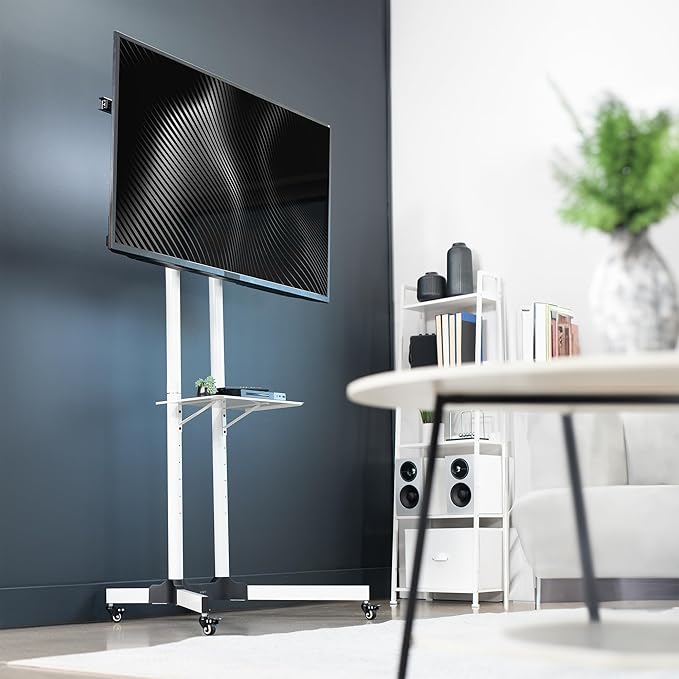 VIVO Mobile TV Cart for 32 to 83 inch Screens up to 110 lbs, LCD LED OLED 4K Smart Flat and Curved Panels, Rolling Stand with Laptop DVD Shelf, Locking Wheels, Max VESA 600x400, White, STAND-TV03W