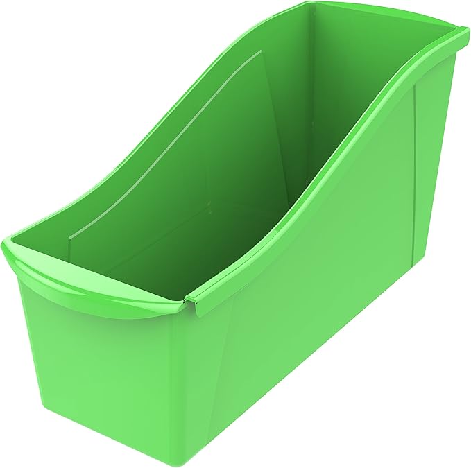 Storex Large Book Bin, Interlocking Plastic Organizer for Home, Office and Classroom, Green, 6-Pack (71104U06C)