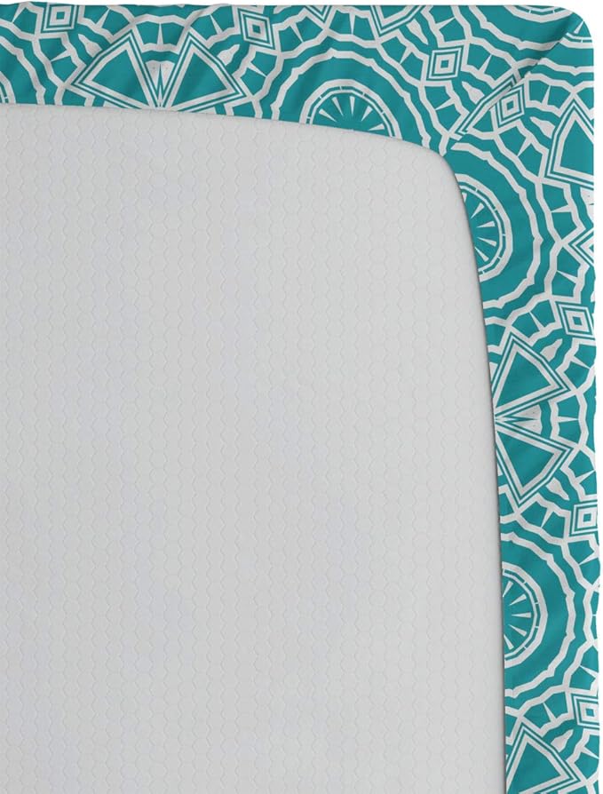 Ambesonne Boho 2 Pack Fitted Sheet, Modern Mandala Effect Pattern, Bed Cover All-Round Elastic Deep Pockets 2 Pieces, Package Contains 2 Full Size Fitted Sheets, Dark Seafoam and White