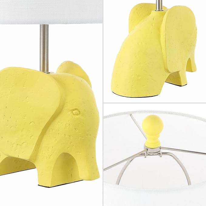 JONATHAN Y 17.5" Yellow Elephant Kids Table Lamp, Whimsical Resin Bedside Lamp with White Linen Drum Shade for Bedroom Playroom Nursery, LED Bulb Included, UL Listed (JYL1143C)