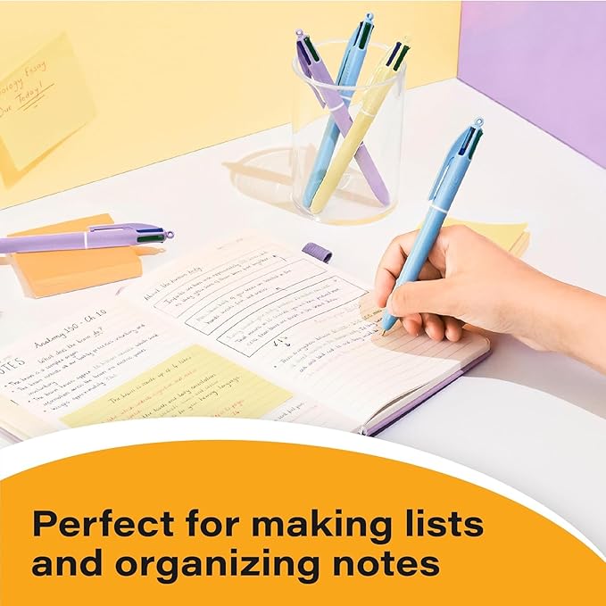 BIC 4-Color Pastel Ballpoint Pen with Soft-Touch Barrel and 1.0 mm Medium Point, 3-Count in Assorted Ink
