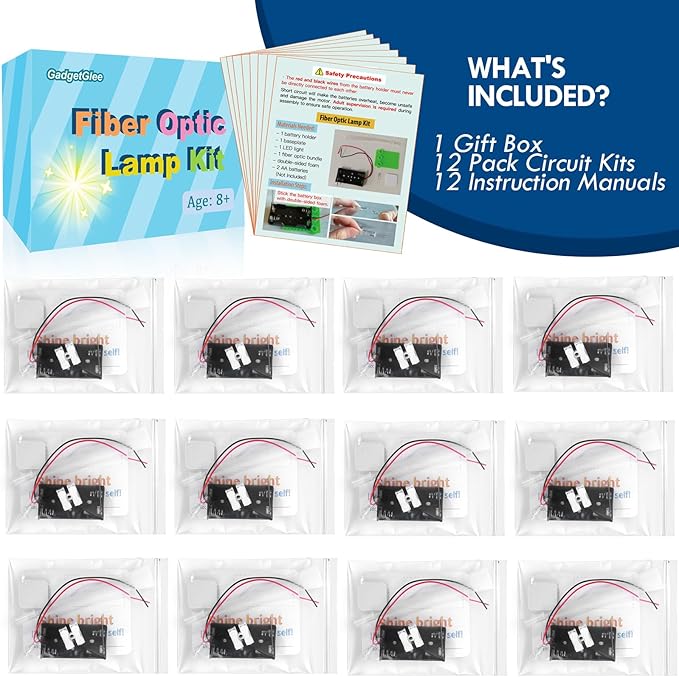 12 Bulk Craft Kits for Kids 8-12, STEM Activities Science Projects for Girls, Fiber Optic Light Experiments, Simple Electric Circuits Classroom Gifts for Class 2nd 3rd 4th Grade Activity