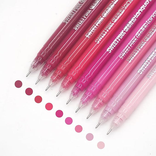 Gel Pens with Fine Point 0.6mm, 9 Colors Drawing Pencils for Adult Coloring Books Smooth Writing Pen Set for Journaling(Sweet Pink)