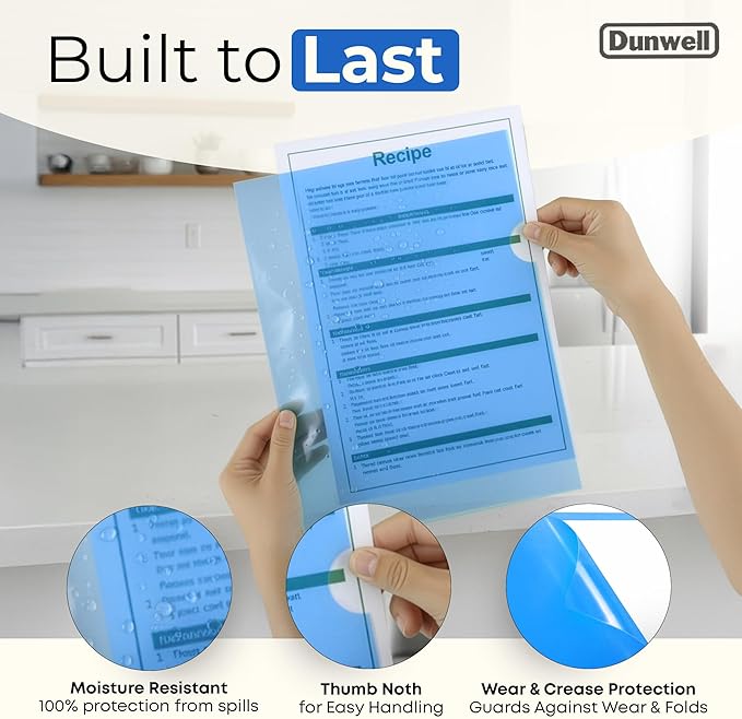 Dunwell Clear Plastic Folders for Documents (36 Pack, Assorted Colors) - Letter Size Plastic File Folder Sleeves 8.5x11 - Durable & Tear-Resistant Poly Document Folder Jackets for School Office & Home