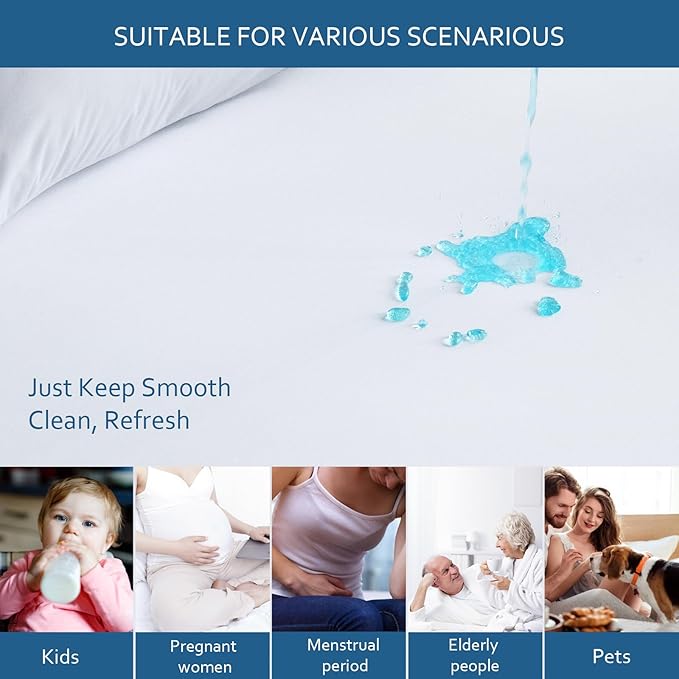 Moonsea Waterproof Mattress Protector Twin Extra Long (XL),Mattress Cover, Smooth Top Mattress Protector for Kids, Breathable Skin Friendly and Noiseless Fitted Sheet,Polyester