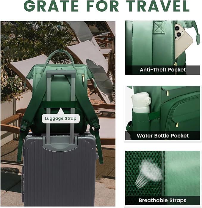 LOVEVOOK Gradient Laptop Backpack for Women,15.6 Inch Work Computer Bakcpack Purse Laptop Bag With Anti-Theft Pocket,Waterproof Carry on Teacher College Backpack for Travel,Green-White