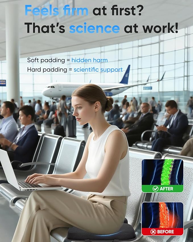 Sino Selected Ergo-Gel Airplane Seat Cushion, Gel-Infused Memory Foam Seat Cushion, Foldable Chair Cushions for Office, Car, Travel, Ergonomic Support & Cooling Design, All-Day Portable Comfort