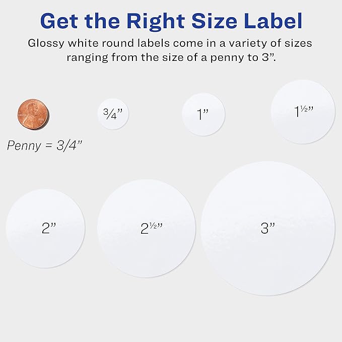 Avery Printable Round Labels with Sure Feed Technology, 2" Diameter, Glossy White, Laser & Inkjet Compatible, 60 Blank Labels Total, Great for Mailing, Branding, and More (22817)