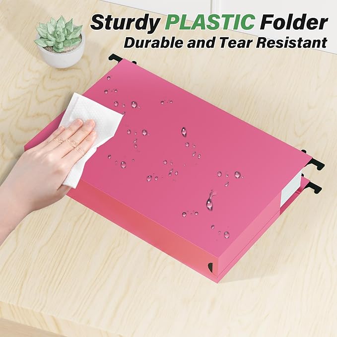 Ansook Plastic Extra Capacity Legal Hanging File Folders,Heavy Duty 2" Expansion Hanging Folder with 1/5 Tabs,12 Pack Filing Cabinet Folders,Accordion File Folders,Color File Organizer for Office