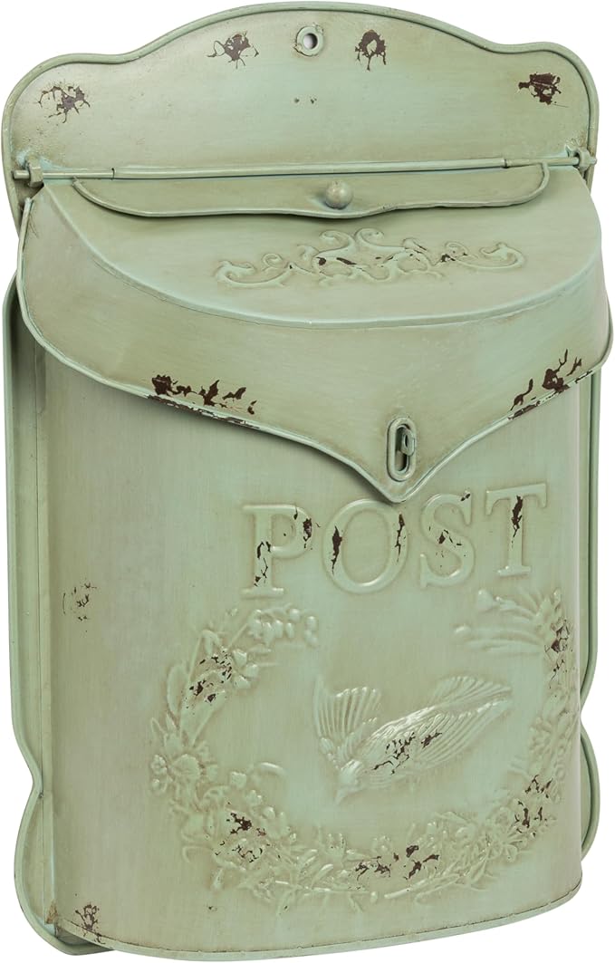 Creative Co-Op Aqua Embossed Tin Post Box with Distressed Finish (Pack of 2)