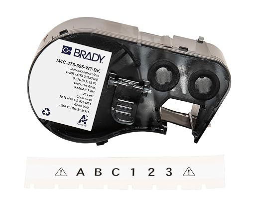 Brady Authentic (M4C-375-595-WT-BK) All-Weather Vinyl Labels 0.375 in W x 25ft Black on White. for use with BMP41, BMP51, M410, M510, and M511 Label Printers.