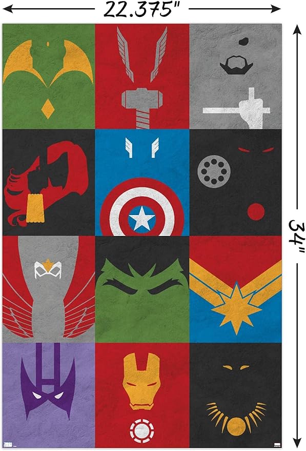 Trends International Marvel Comics - Avengers - Minimalist Grid Wall Poster, 22.375" x 34", Poster & Clip Bundle