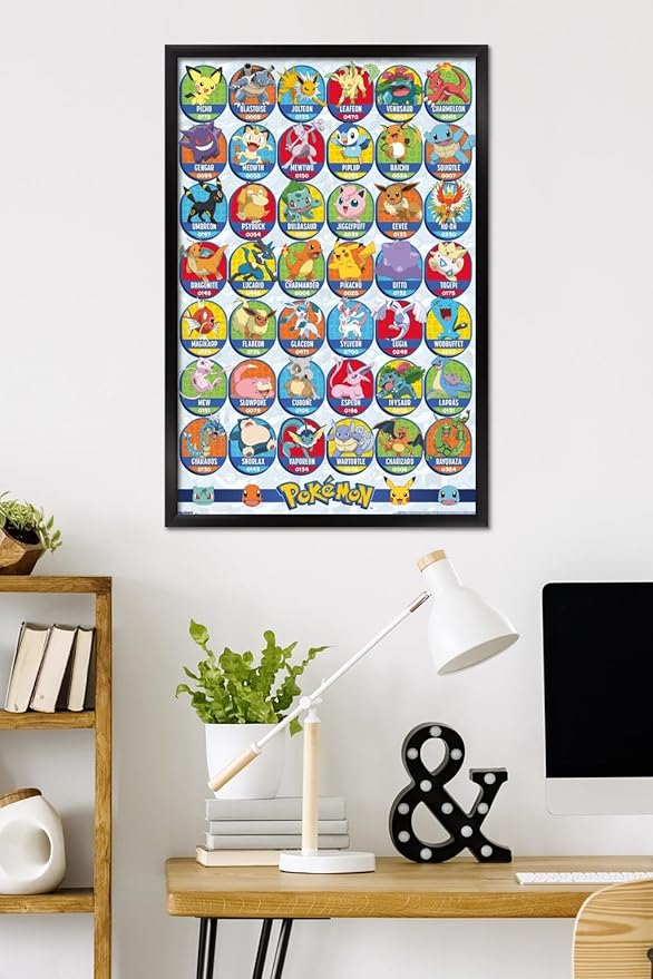Pokémon: All-Time Favorites - Grid Wall Poster, 34L" x 22.4W", Black Framed Version