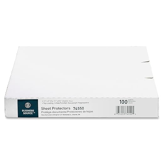 Business Source, BSN74550, Top-Loading Poly Sheet Protectors, 100 / Box, Clear