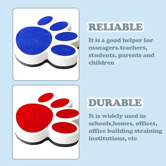 5 Pcs Dry Erase Board Eraser Cute Erasers Cat Paw Shape Reusable Magnetic Whiteboard Eraser School Supplies for Classroom Office(Color Random)