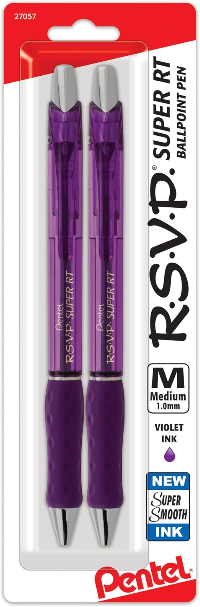 Pentel RSVP Super RT Ballpoint Pen, (1.0mm) Medium Line, Violet Ink, Pack of 2 (BX480BP2V)