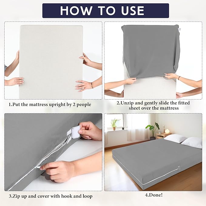 Zippered Mattress Fitted Protector Deep Mattress Encasement Soft Zipper Fitted Sheet Microfiber Bed Sheet Cover for Bed(Light Gray,Full,12-16in)