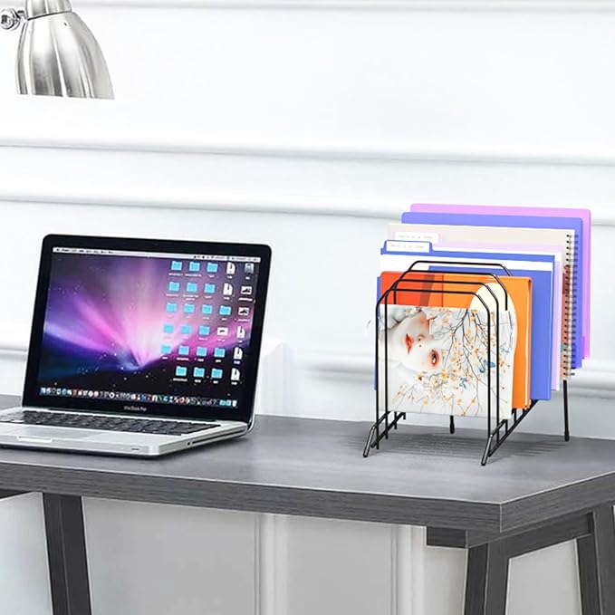 Incline Metal Desk Magazine Folder Holder, Sorter Desk File Organizer with 8-Section Vertical Compartments Rack File Organizer for Office, Home, School (2 Pack)