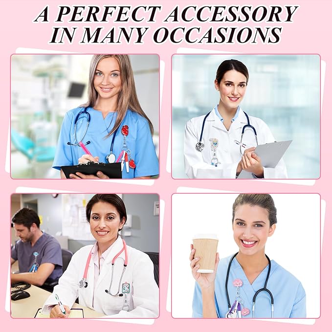 Henoyso 54 Pcs Nurse Badge Reel Pens Mini Highlighter Pens Bulk Nursing Week Appreciation Gifts Badge Accessories Retractable for Cna Medical Assistant Christmas Women (Classic)