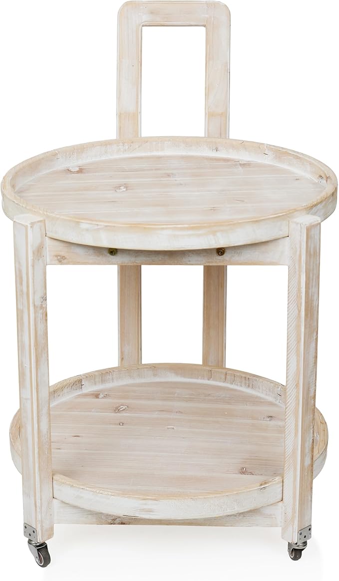 Alpine Corporation MBB172 Wood 2-Tier Rolling Storage Cart for Books, Plants, Decor, Rustic Storage Push Cart with 2 Shelves