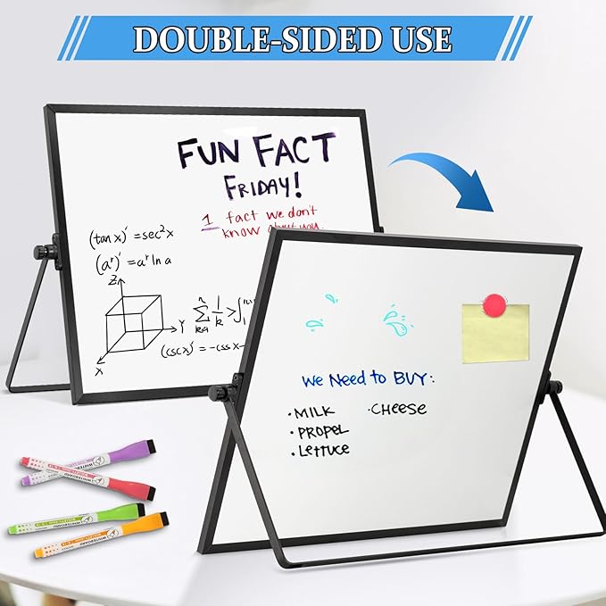 Dry Erase Magnetic White Board, 16" x 12" Black Framed Double-Sided Desktop Whiteboard with Stand, Portable Small Whiteboard Set for Drawing, Office, Home, School