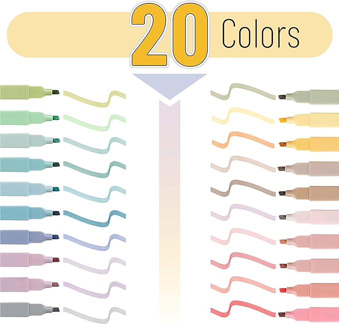 Mr. Pen- Aesthetic Highlighters, 20 pcs, Chisel Tip, Pastel Colors, No Bleed Bible Highlighter Pastel, Assorted Colors (Pack of 2)