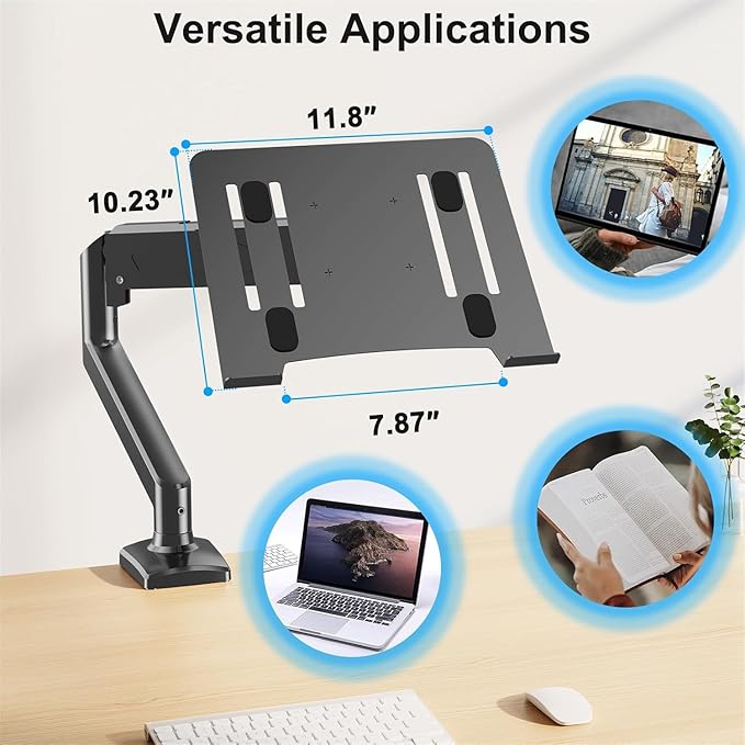 MOUNTUP Laptop Stand for Desk, Adjustable Aluminum Laptops Arm Mount for 14-17 Inch Notebook & 32" Monitor, Laptops Arm for Desk Support for 2.2-19.8lbs, 2-in-1 Laptop Desk Mount with Clamp/Grommet
