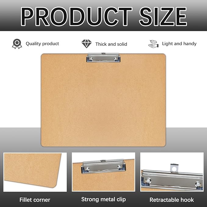6 PCS Extra Large 11X17 Clipboard, Wood Cleats with Low Profile Clips for Drawing, Sketching, and Art Boards, Horizontal Wood Lapping, Landscape Layout (3Mm Thickness)