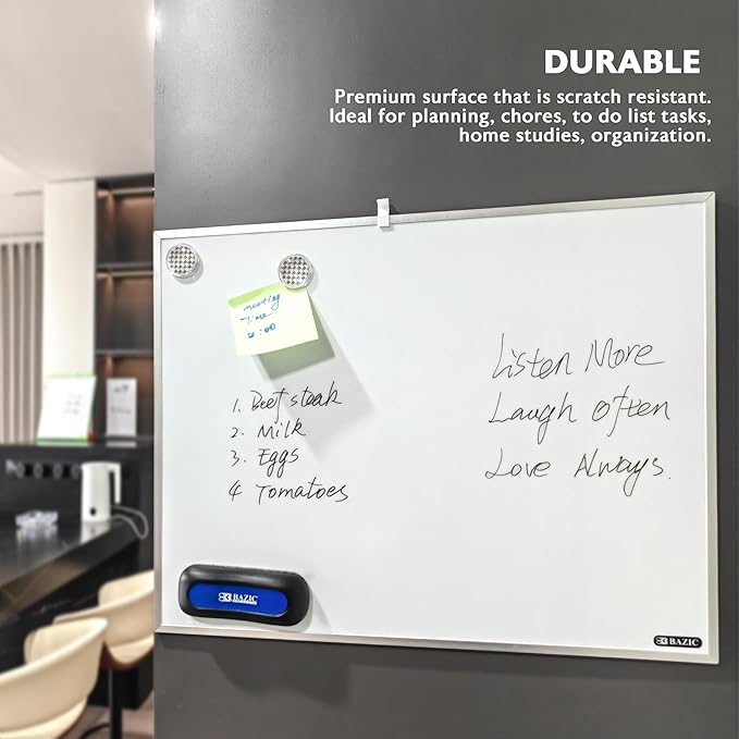 BAZIC Products Magnetic Dry Erase Board Aluminium Frame 16"x20", Whiteboard, Dry Erase Marker, Magnet, for Teacher Office Home, 2-Pack