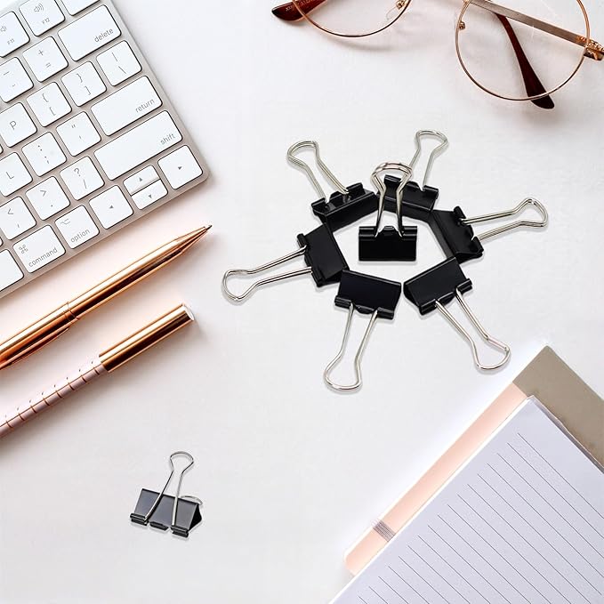 Binder Clips Assorted Sizes, 140 PCS Black Binder Paper Clips Office Clips Office Supplies Desk, 4 Sizes Cute Binder Clips Large Medium Binder Clip Small Paper Clips Medium Paper Clamps (Black)