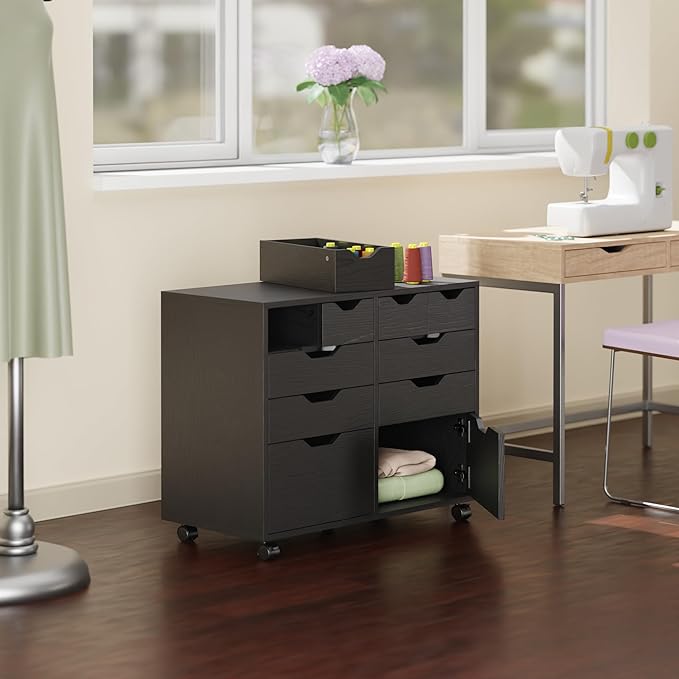 Winsome Halifax Storage Mobile Cabinets, 2 Doors, 4 Drawers, 4 Small Bins, for Home Office, Black