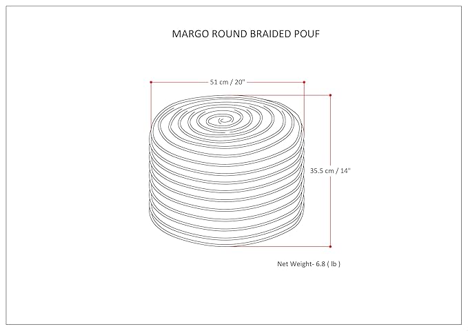 SIMPLIHOME Margo Round Pouf - 20 inch Wide Handwoven Jute and Cotton Braided Ottoman in Blue, Boho-Style Footstool or Extra Seating for Living Room or Bedroom with Polystyrene Bead Filling, Assembled