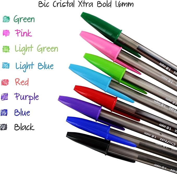 Bic Cristal Xtra Bold Stick Ballpoint Pens, 1.6mm, Bold Point, Assorted Colors, Pack of 24