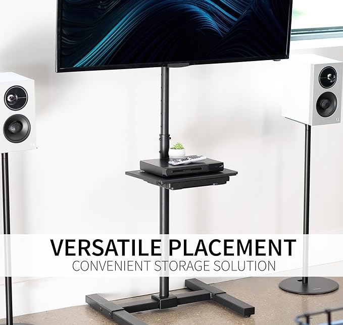VIVO Steel 14 x 10 inch Pole Mount Shelf with Drawer for TV Cart, Speaker Stand, and More, Clamp-on Utility Storage Platform, Black, MOUNT-SF13D