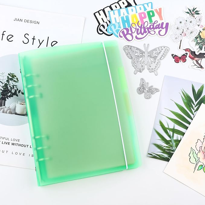 BAOFALI 2Pcs/Set A5 6 Ring Binder Cover Clean Transparent Soft PVC for Refillable Notebook Shell withMatte surfaceforStamp & Die Storage (Green)