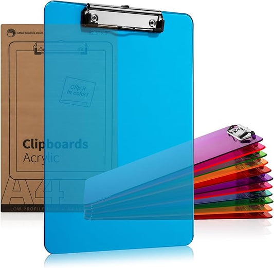 Plastic Clipboards with Low Profile Clip Set of 6-12.5 x 9 Inch Multi Color Plastic Clipboards Bulk - Clear Clip Boards Bulk Classroom - Holds 100 Sheets, Acrylic Clipboard Clear (12 Pack)