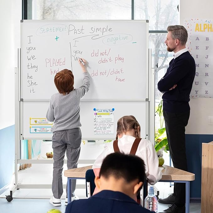 MAKELLO Rolling Whiteboard 60"x48", Large Magnetic Mobile White Board on Wheels, Double-Sided Dry Erase Board for Home Office School, Height Adjustable, 5'x4'