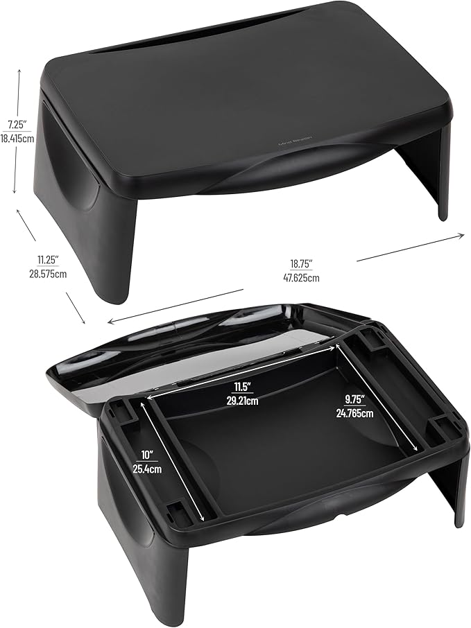 Mind Reader Lap Desk/Laptop Stand, Bed Tray, Folding Legs, Portable, Dorm, Plastic, 18.75" L x 11.25" W x 7.25" H, Black