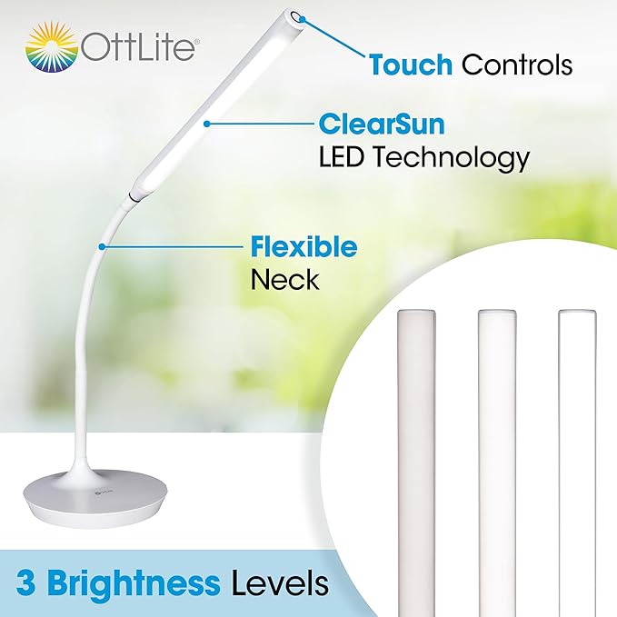 Ottlite Extended Reach LED Desk Lamp, White