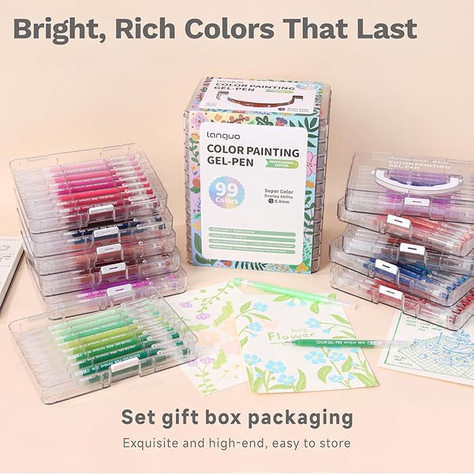 99 Colors Gel Pens for Coloring - Smooth Vibrant Colors 0.6mm Fine Point Gel Ink Pens Colored Set for Adults Artists Drawing Journaling Sketching Art Supplies