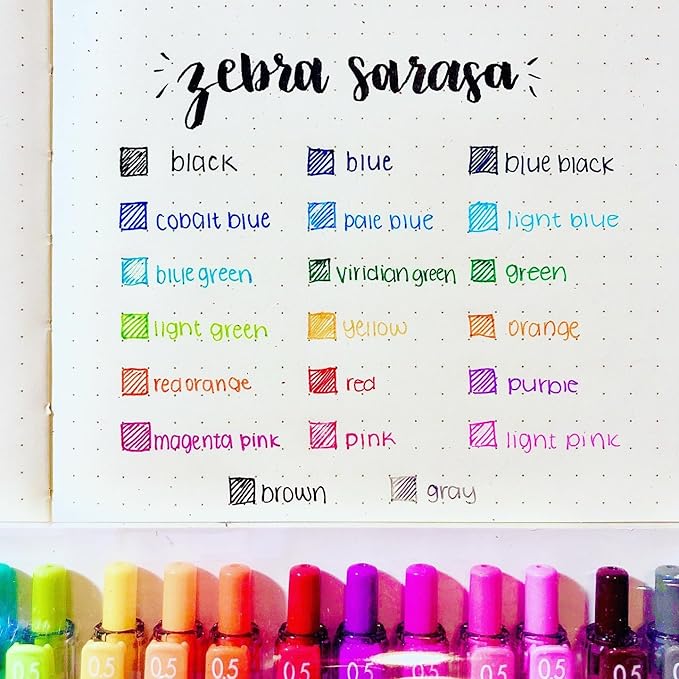 Zebra Pen Sarasa Clip Retractable Gel Pen, 0.5mm Fine Point, Rainbow Assorted Vibrant Ink Color, Water-Based, Ideal for Office and School, Journal, Note Taking and Planner Use, 20-Pack (47220)