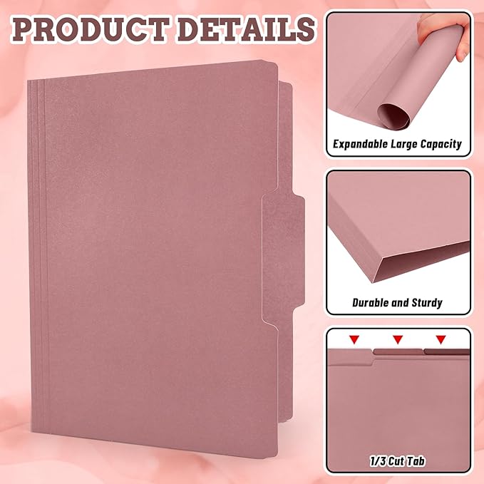 Whaline 24 Pack Dusty Pink File Folders Letter Size 6 Colors Gradient Pink File Pockets with 1/3 Cut Tab for Home Office Classroom Supplies, 8.9 x 11.6 Inch