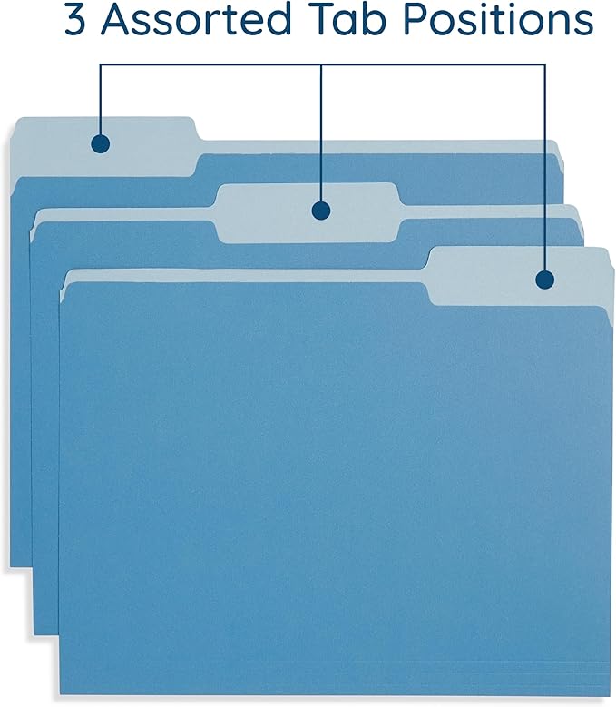 100 Blue Summit Supplies Colorful File Folders with Tabs, Multi Colored File Folders Letter Size, Colored Manilla Folders, Assorted Colors, Durable 11pt Paper, 1/3 Cut Top Tabs, Bulk 100 Pack