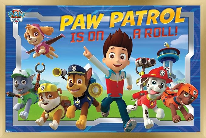 Nickelodeon Paw Patrol - Crew Wall Poster, 34L" x 22.4W", Gold Framed Version