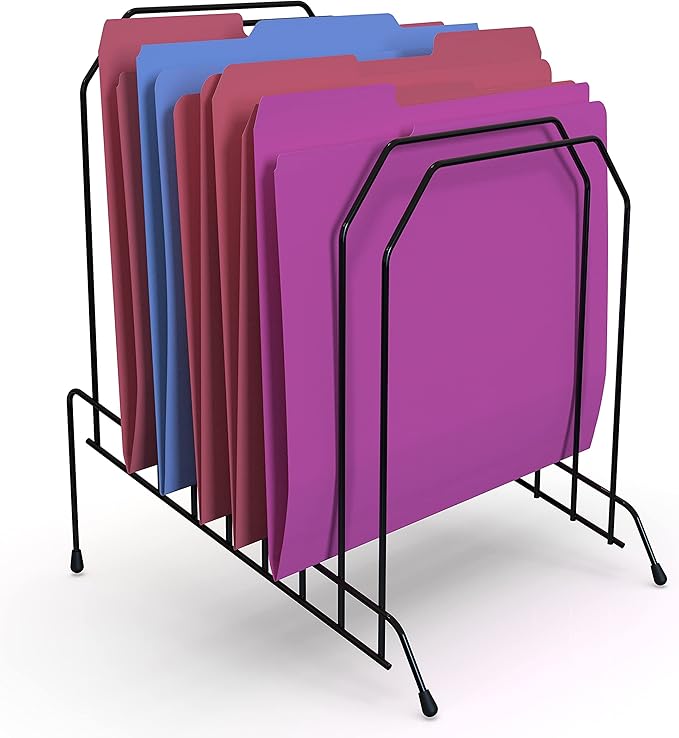 1InTheOffice Metal Incline Desktop File Sorter, 6 Compartments, Black (8 Compartments)