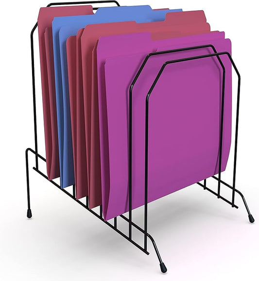 1InTheOffice Metal Incline Desktop File Sorter, 6 Compartments, Black (8 Compartments)